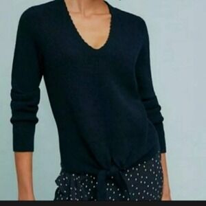 Moth by Anthropologie Womens S Black Tie Front V Neck‎ Long Sleeve Knit Sweater